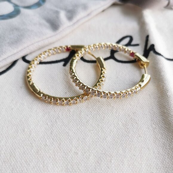 Alicia Bonnie Large Hoop Earrings - Twinkle Delight - White Crystal Gold - Picture 1 of 3
